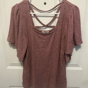 Maurices Mauve Ribbed Blouse with Crisscross Back